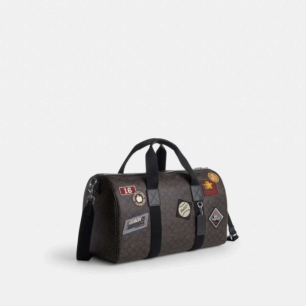 Coach Outlet Explorer Duffle Bag 45 In Signature Canvas With Patches