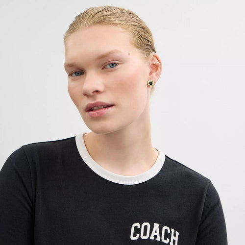 Coach Enamel Circle Stud Earrings