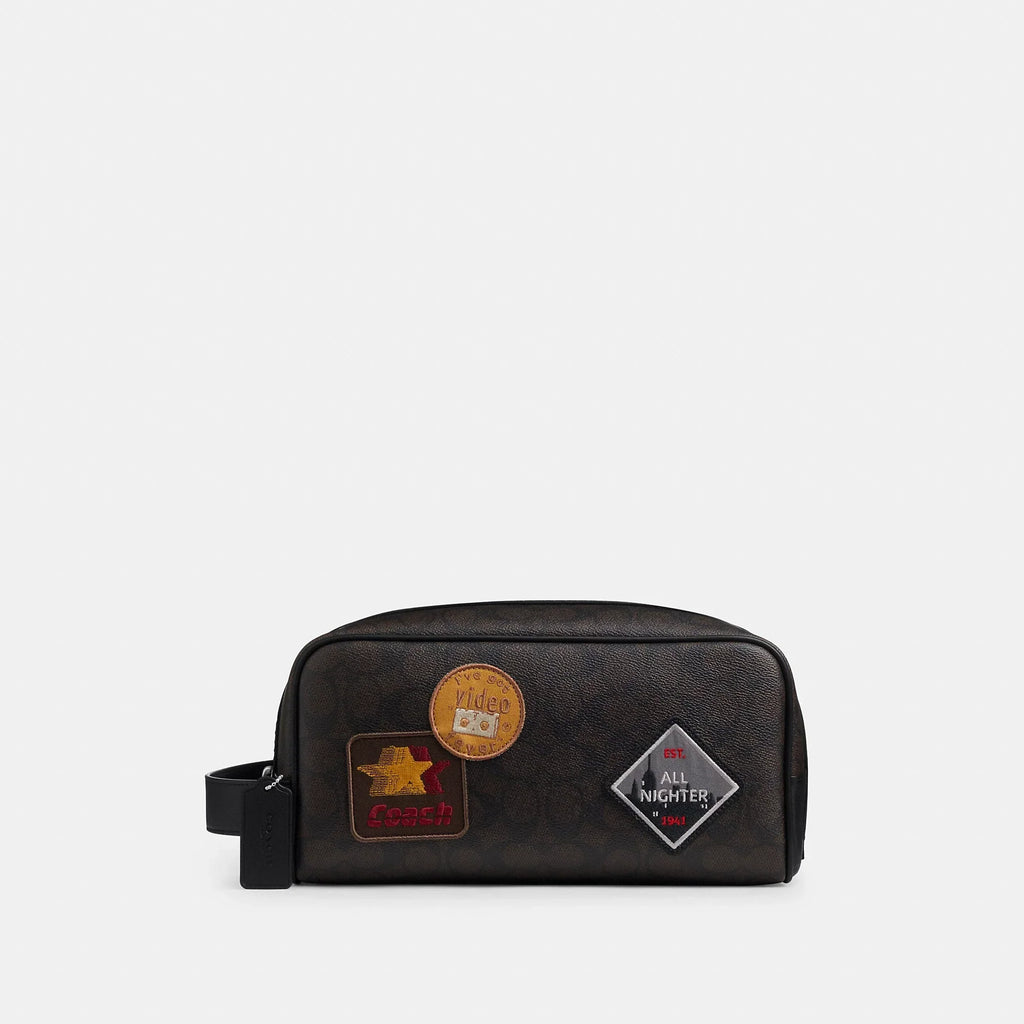 Coach Outlet Large Travel Kit In Signature Canvas With Patches