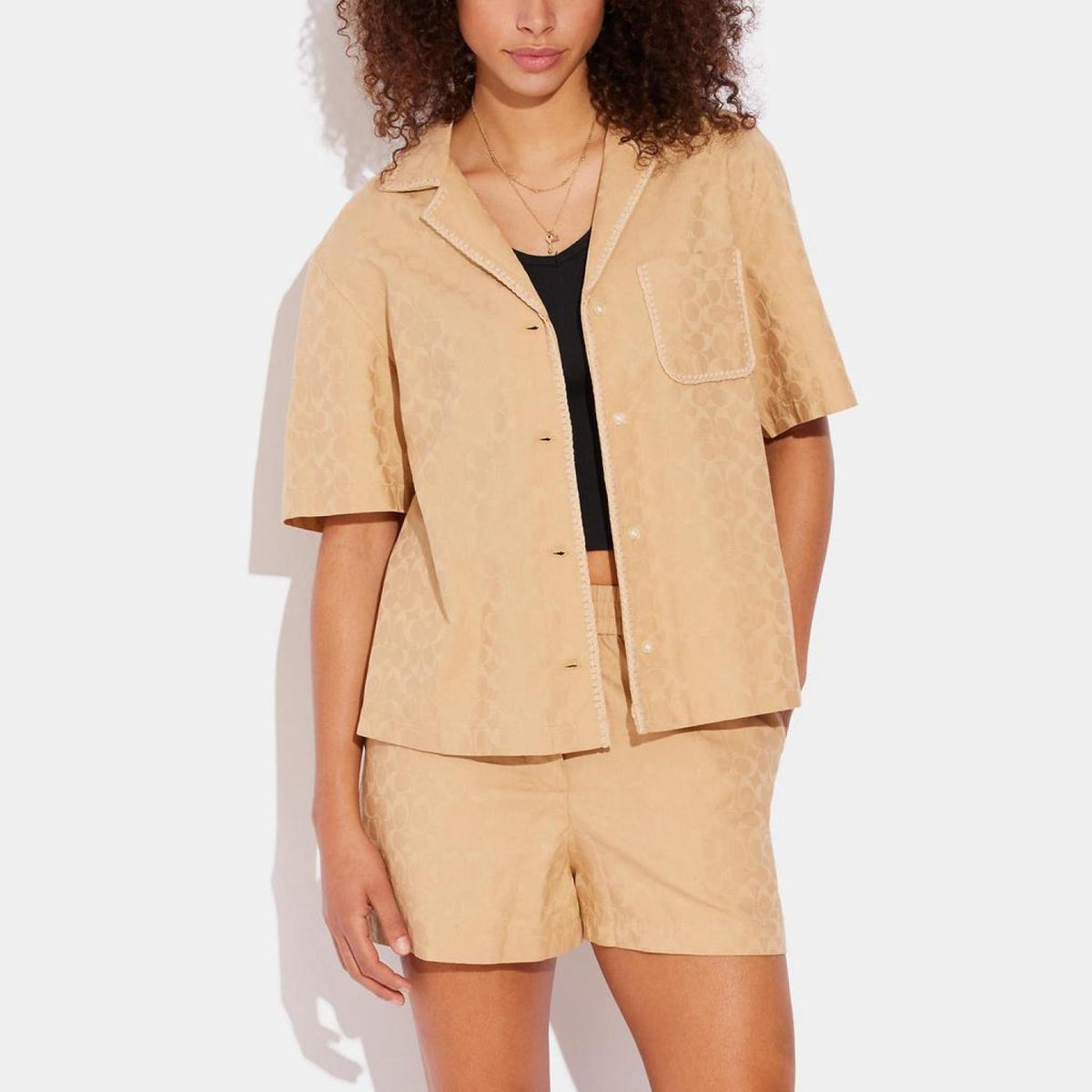 Coach Outlet Signature Jacquard Crochet Trim Set Button Down Shirt