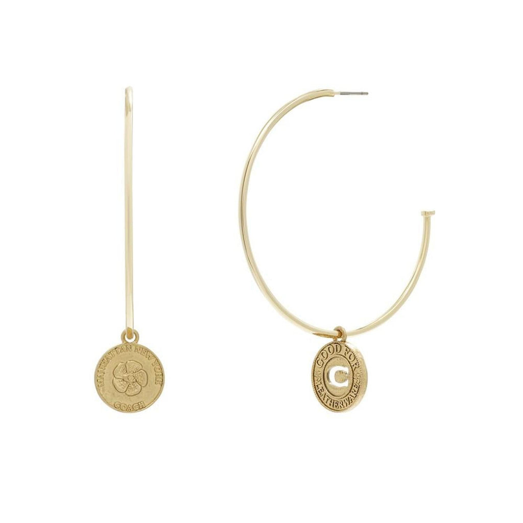 Two-Tone Signature Coin Charm Hoop Earrings