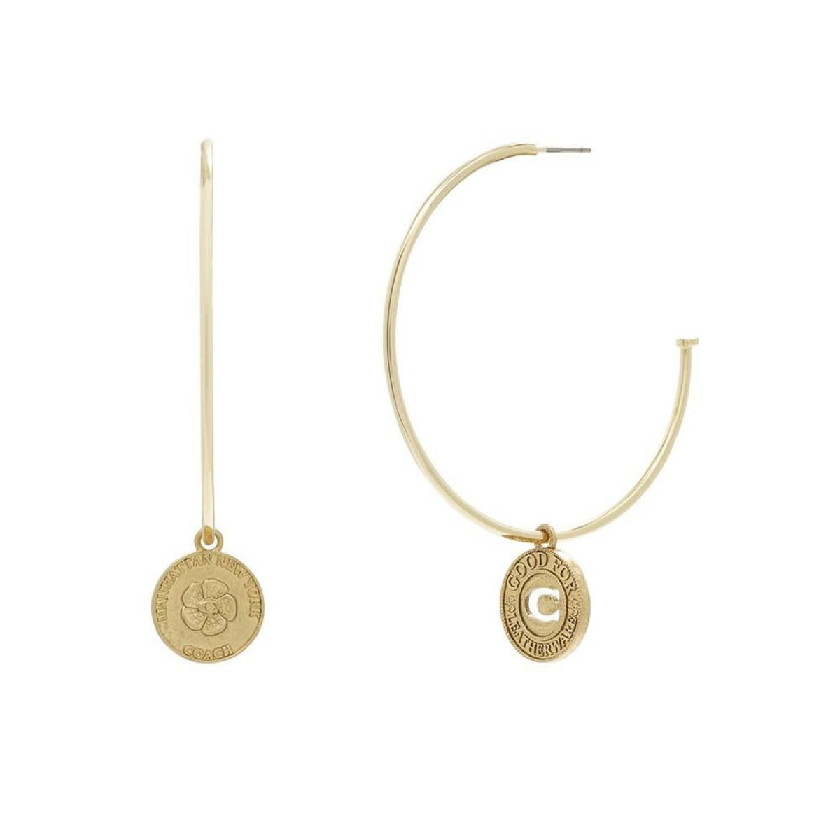 Two-Tone Signature Coin Charm Hoop Earrings