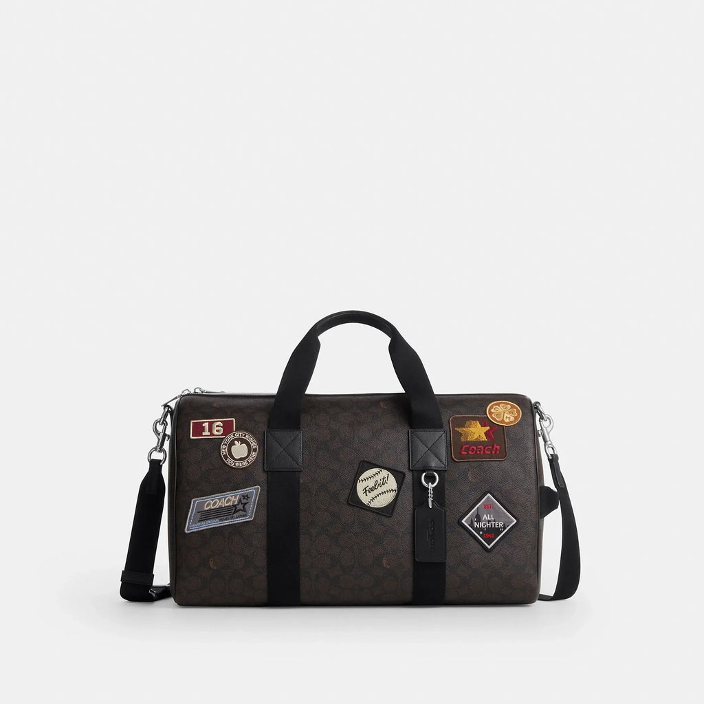 Coach Outlet Explorer Duffle Bag 45 In Signature Canvas With Patches
